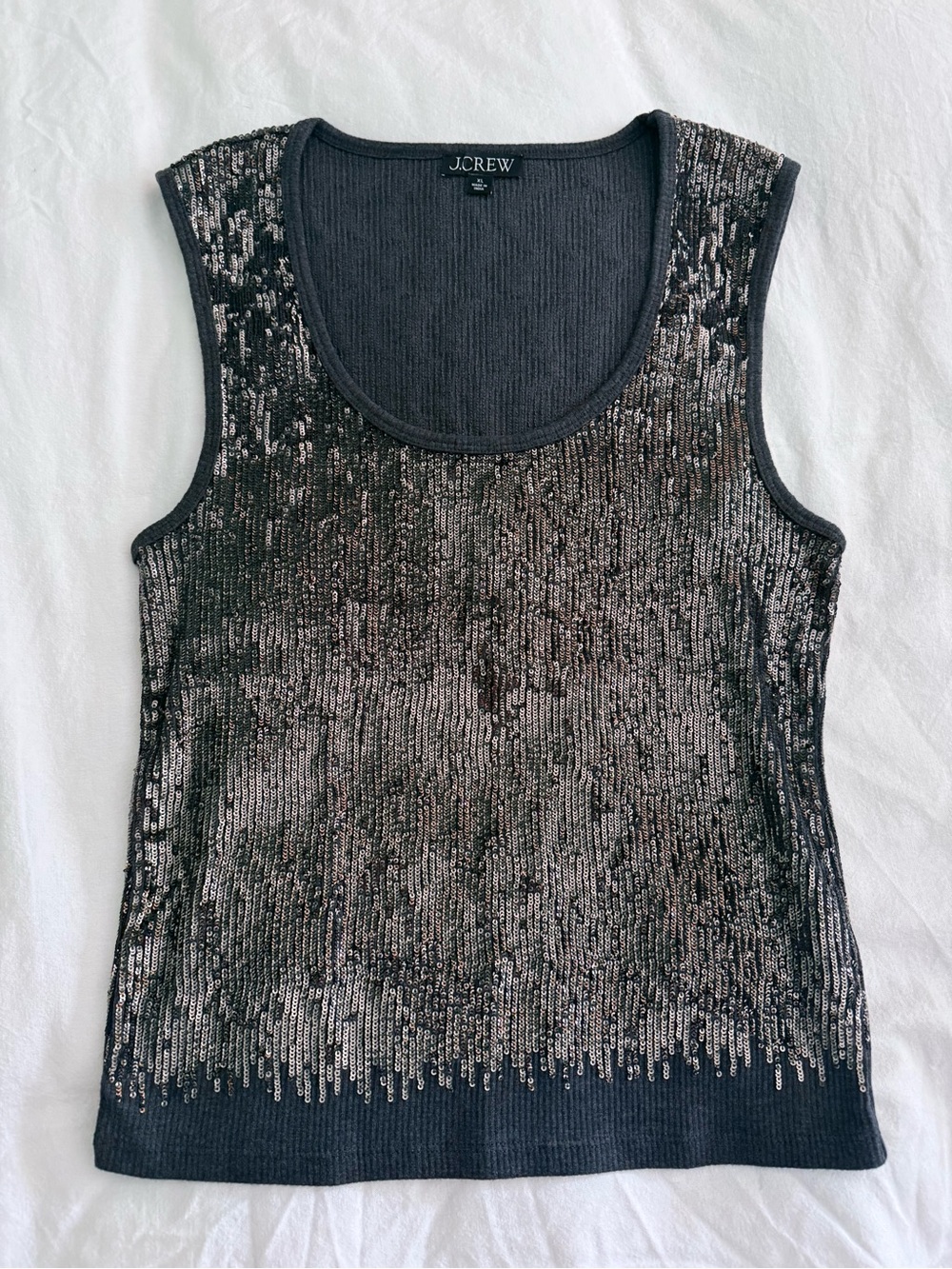 J. Crew Black Sequin Vintage rib sequin embellished tank top, XL